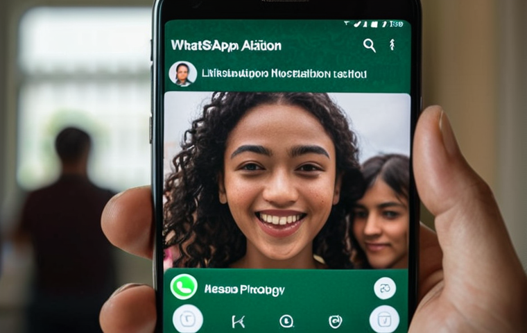 **Close-up of a smartphone displaying a WhatsApp message notification with a blurred background showing diverse people connecting. Emphasize the personal and trusted nature of dark social sharing.**