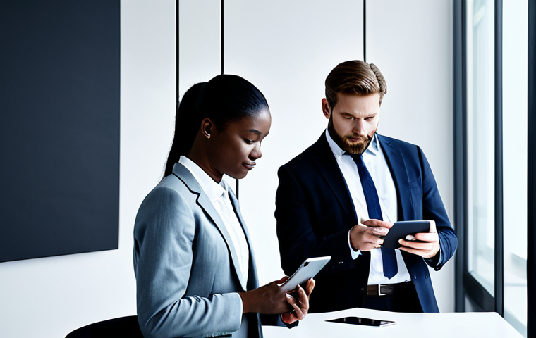 A diverse group of professionals, fully clothed in modern business attire, each subtly interacting with their digital devices (smartphones, tablets) in a sophisticated, minimalist office environment. Faint, ethereal glowing lines subtly connect their devices, symbolizing the unseen flow of private digital communication. The overall mood is focused and contemplative, highlighting the hidden aspects of digital interaction. Natural pose, perfect anatomy, correct proportions, well-formed hands, professional photography, high quality, safe for work, appropriate content, modest clothing, family-friendly.