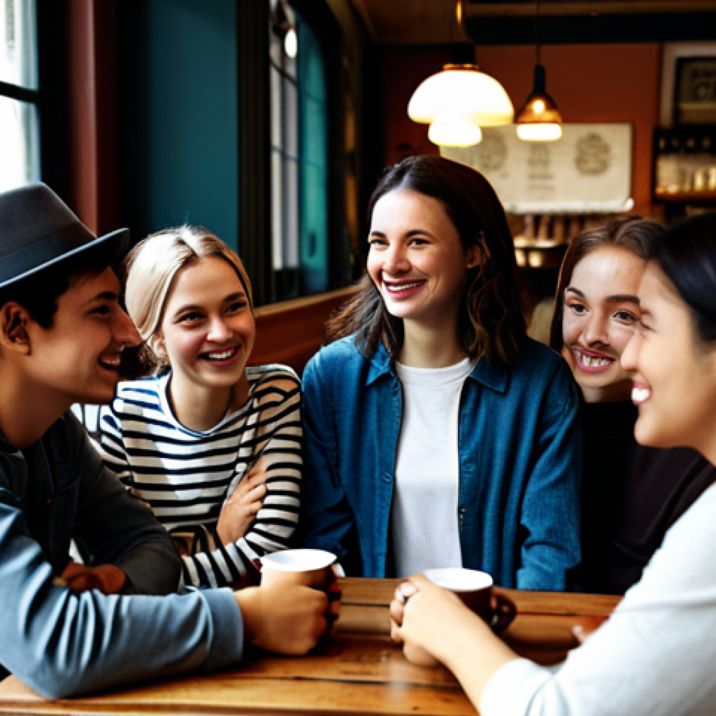 **

A group of close friends, fully clothed in casual and modest attire, having a lively discussion at a cozy café. The scene emphasizes trust and shared experiences, reflecting the core of "dark social." Capture the warmth of personal connections, with natural poses and perfect anatomy. Family-friendly, safe for work, appropriate content, high quality.

**
