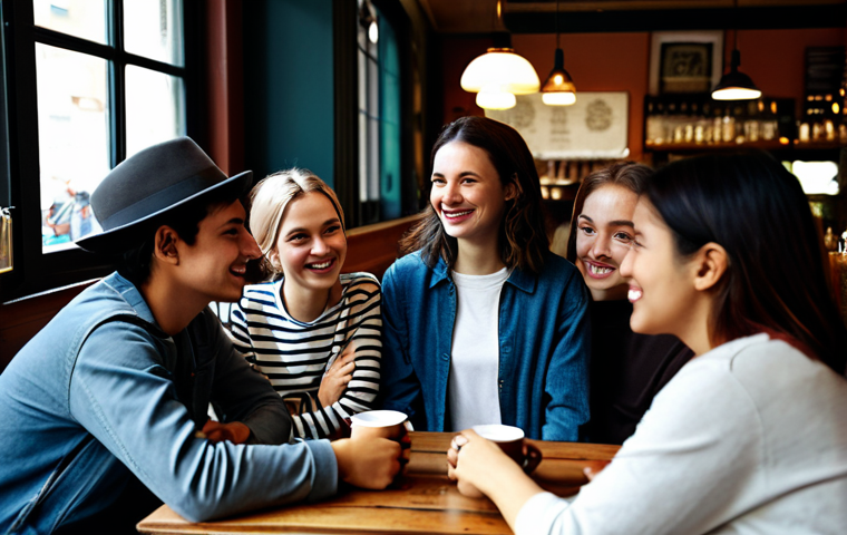 **

A group of close friends, fully clothed in casual and modest attire, having a lively discussion at a cozy café. The scene emphasizes trust and shared experiences, reflecting the core of "dark social." Capture the warmth of personal connections, with natural poses and perfect anatomy. Family-friendly, safe for work, appropriate content, high quality.

**