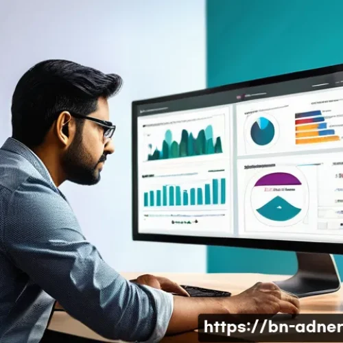 Home 30 다크 소셜 마케팅의 ROI 측정 방법 - A detailed digital illustration of a Bengali business owner analyzing dark social marketing data on ...